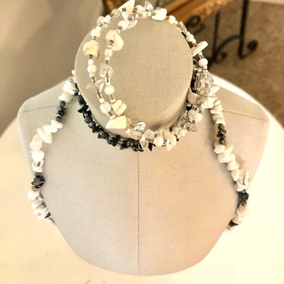 Vintage Black & White Howlite Hematite Jewelry - Picture 3 of 13